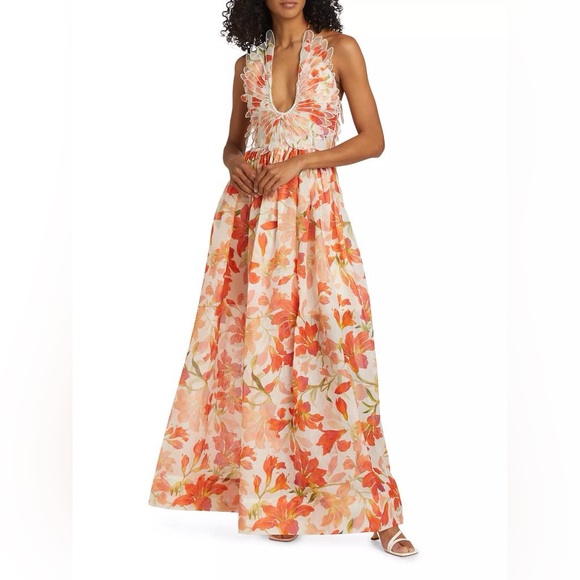 Zimmermann  Tranquility Linen-Silk Lily Feather A-Line Gown Dress - Picture 1 of 6